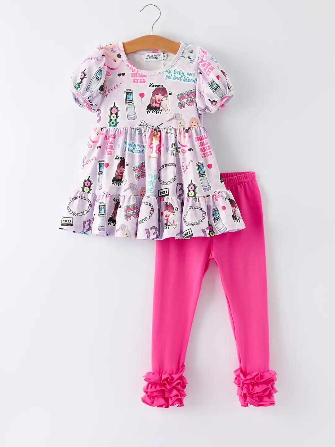 Purple TS Ruffle Sleeve Top and Leggings