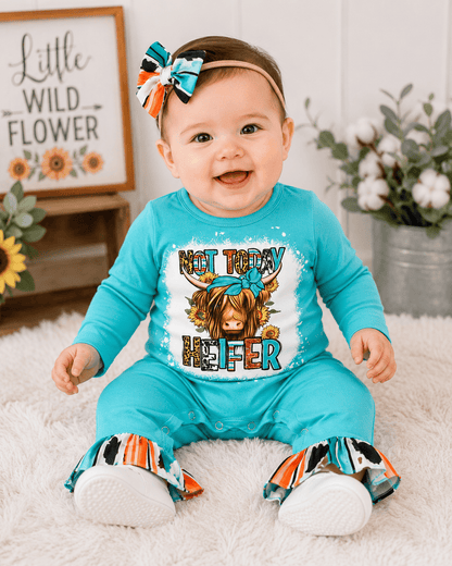 'Not Today Heifer' Turquoise Serape Romper