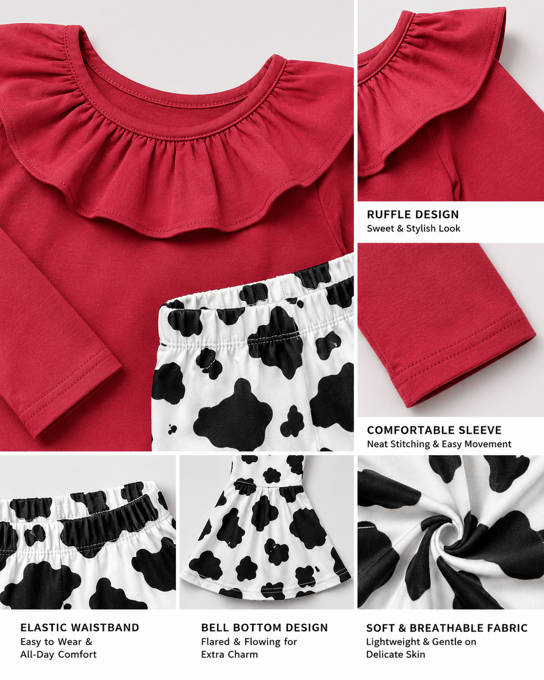 Cow Print Red Off The Shoulder Outfit Kids
