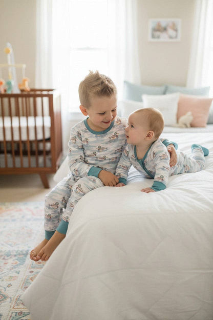 Mallard Duck on white boys pajamas.