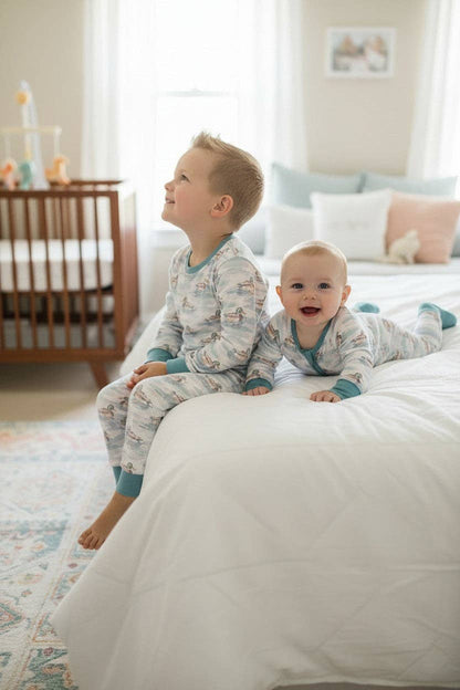 Mallard Duck on white boys pajamas.