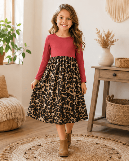 Cheetah Red Long Sleeve Maxi Dress Kids