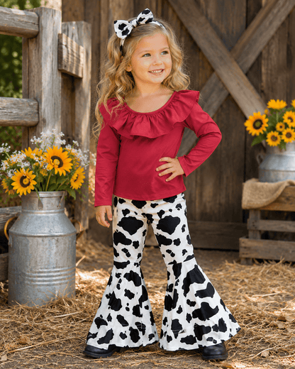 Cow Print Red Off The Shoulder Outfit Kids