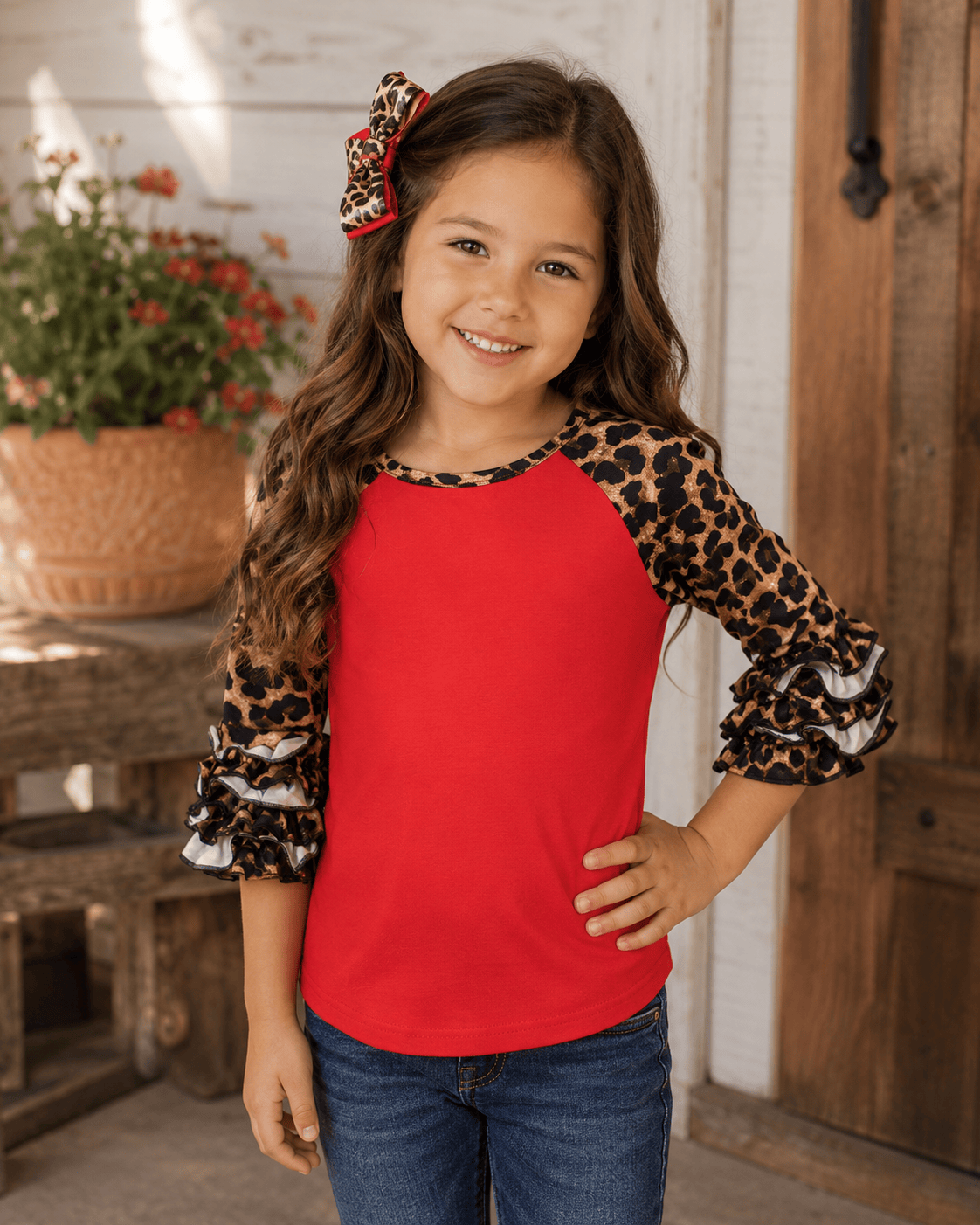 Cheetah Print Red Ruffle Raglan Kids