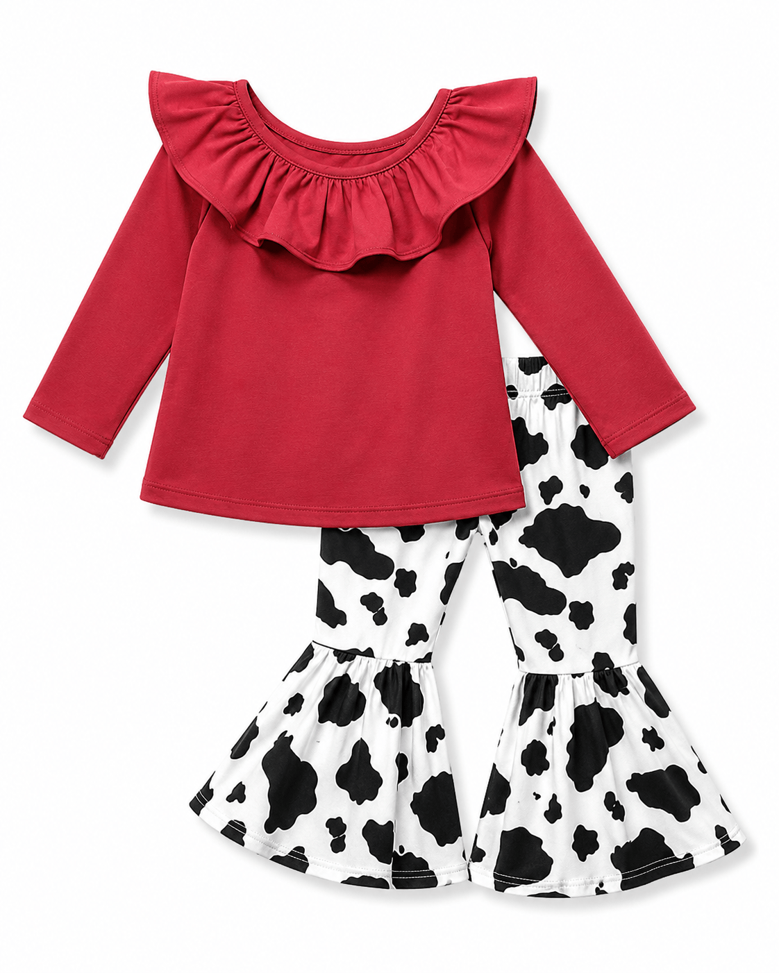 Cow Print Red Off The Shoulder Outfit Kids