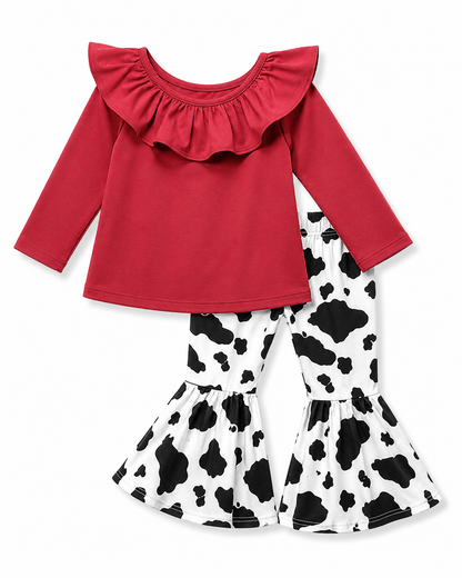 Cow Print Red Off The Shoulder Outfit Kids