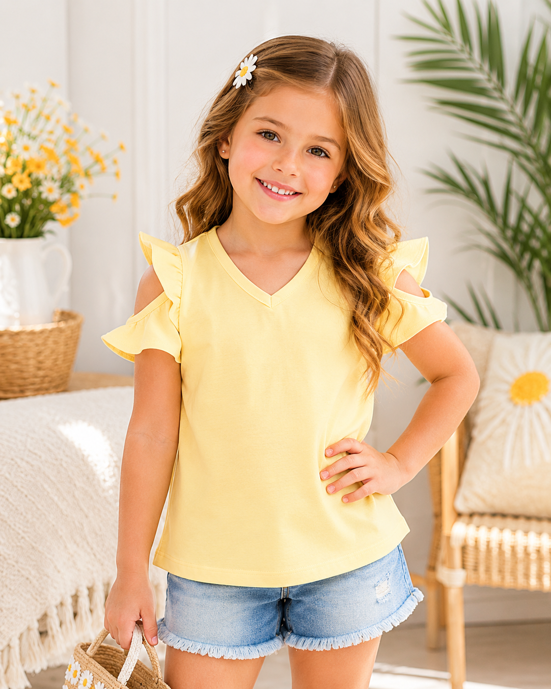Cold Shoulder Ruffled Top Kids