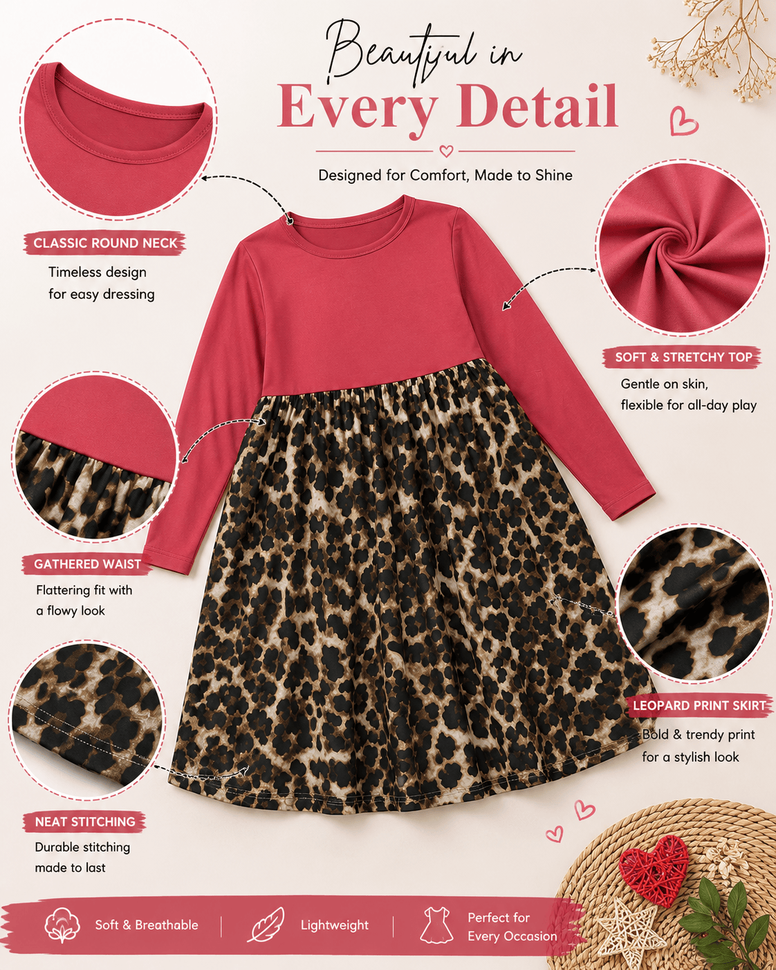 Cheetah Red Long Sleeve Maxi Dress Kids