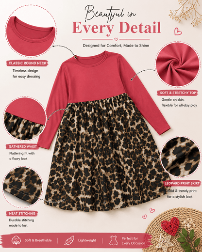 Cheetah Red Long Sleeve Maxi Dress Kids