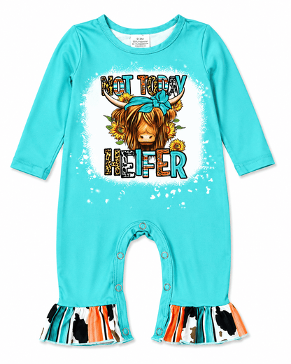 'Not Today Heifer' Turquoise Serape Romper
