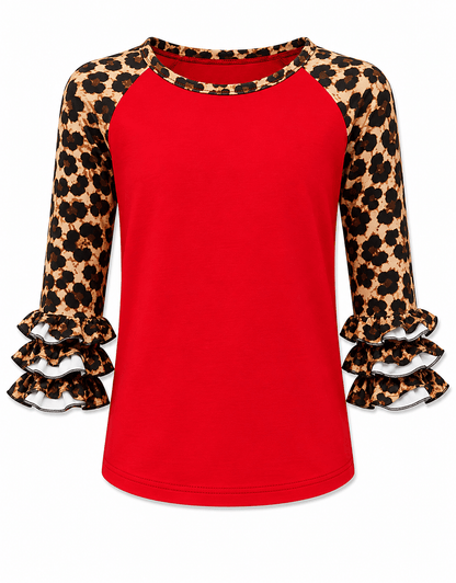 Cheetah Print Red Ruffle Raglan Kids